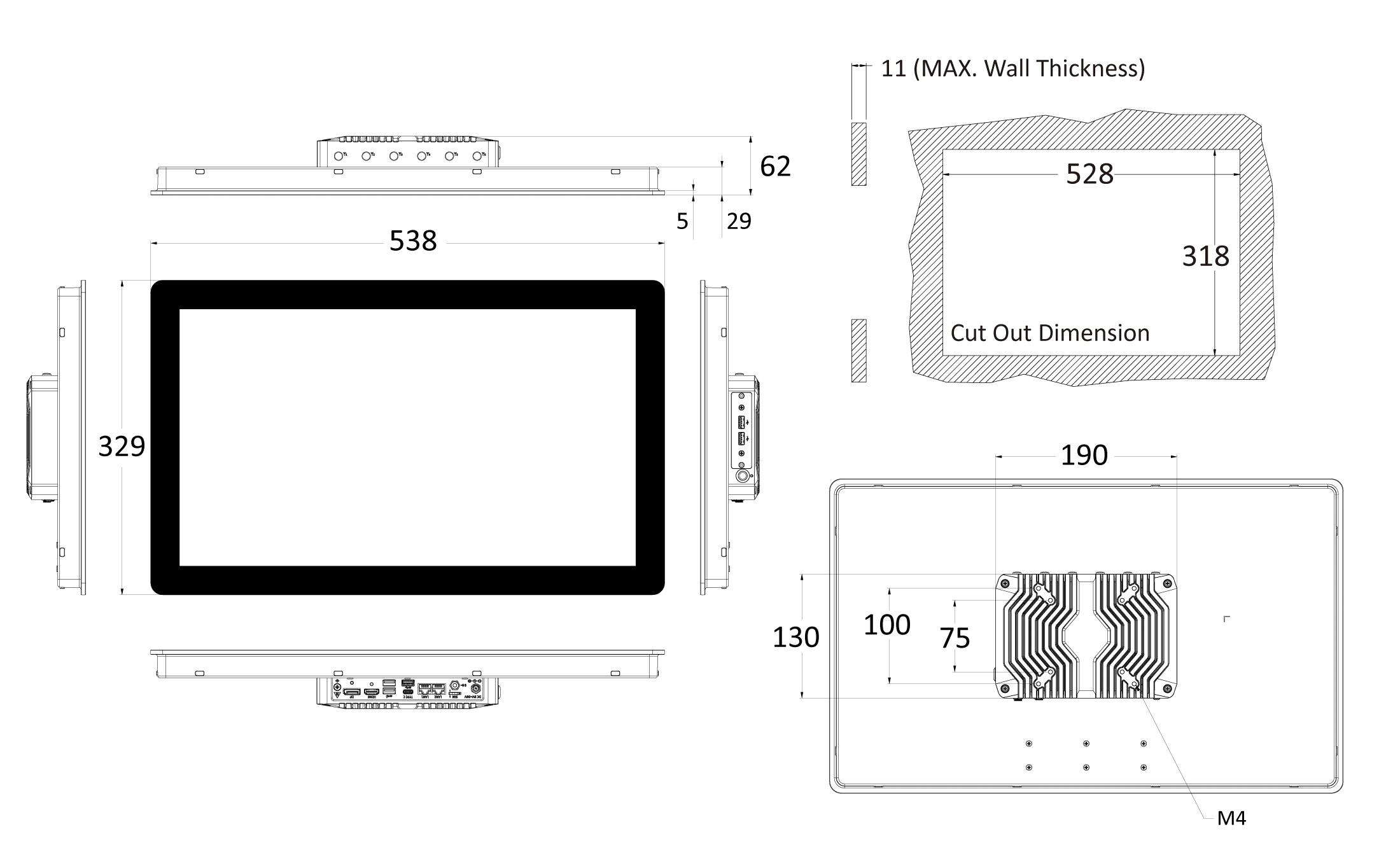 AIO-W221-ASL-2L 21.5" Full HD Capacitive IP65 All In One Touchscreen Computer With Intel® N Processor, 2x LAN, 3x USB, 1x TYPE C, 2x COM 1x DP, 1x HDMI - Image 16