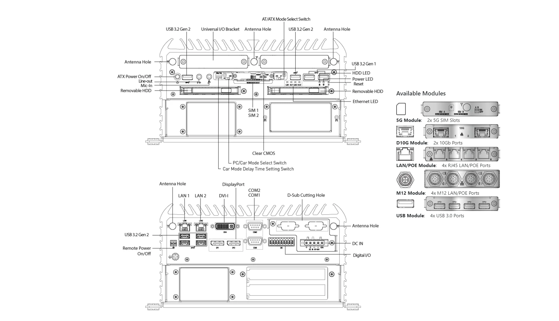 RCO-6000-CML-2 Industrial Computer w/ LGA 1200 for Intel 10th Gen CPU & W480E PCH, 2x PCIe/PCI Expansion - Image 15