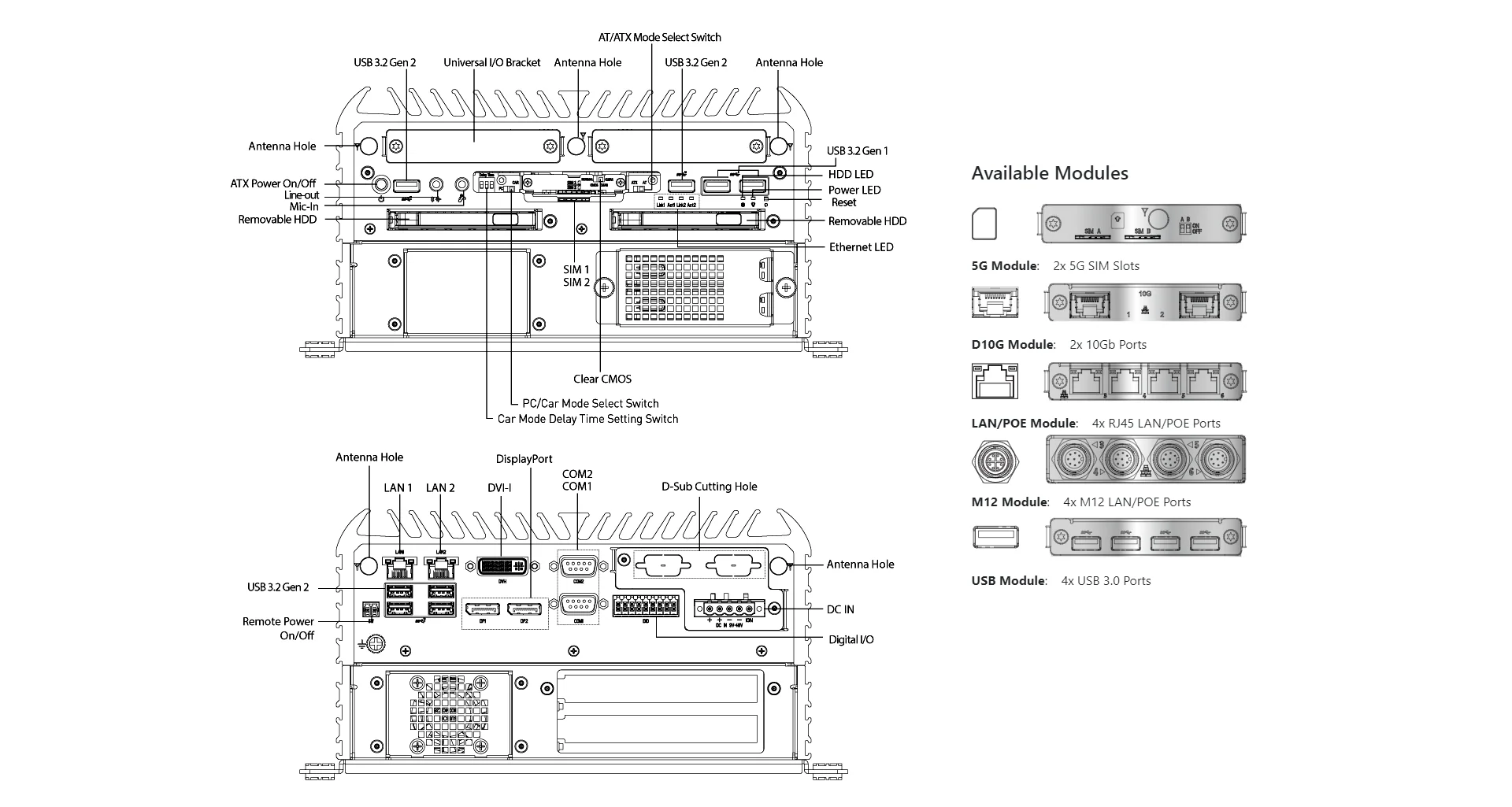 RCO-6000-CML-2-2B15M AI Edge Inference Computer W/ LGA 1200 for Intel 10th Gen CPU & W480E PCH, 2x LAN, 2x 15mm HDD, 1x PCIe x16, 1x PCI - Image 16