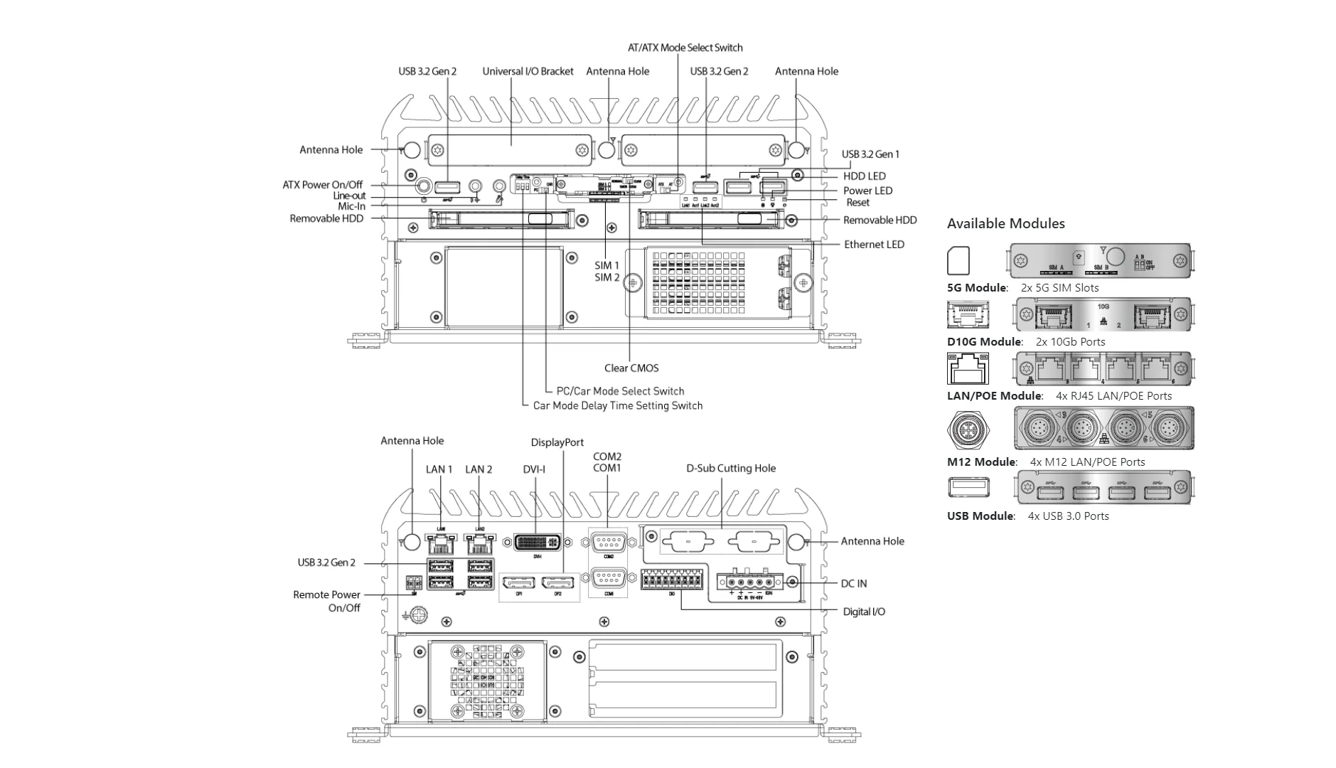 RCO-6000-CML-2-4B7M AI Edge Inference Computer W/ LGA 1200 for Intel 10th Gen CPU & W480E PCH, 2x LAN, 4x 7mm HDD, 1x PCIe x16, 1x PCI - Image 16